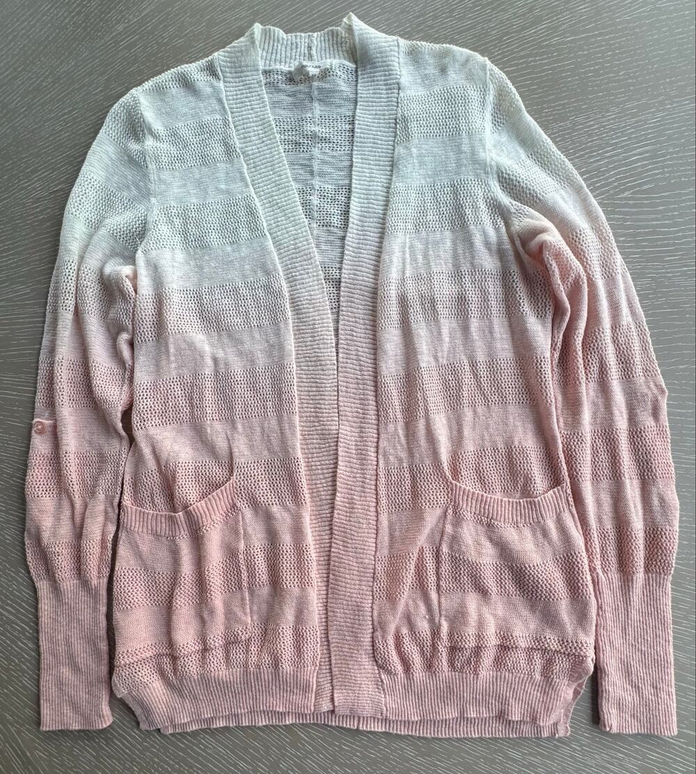 Cardigan Sweater Maurices Open Front Pink Ombre Pointelle Stripe Medium Pockets